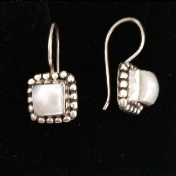 Silpada Sterling Silver and Pearl Button Frame Earrings on French Wire - Picture 1 of 8